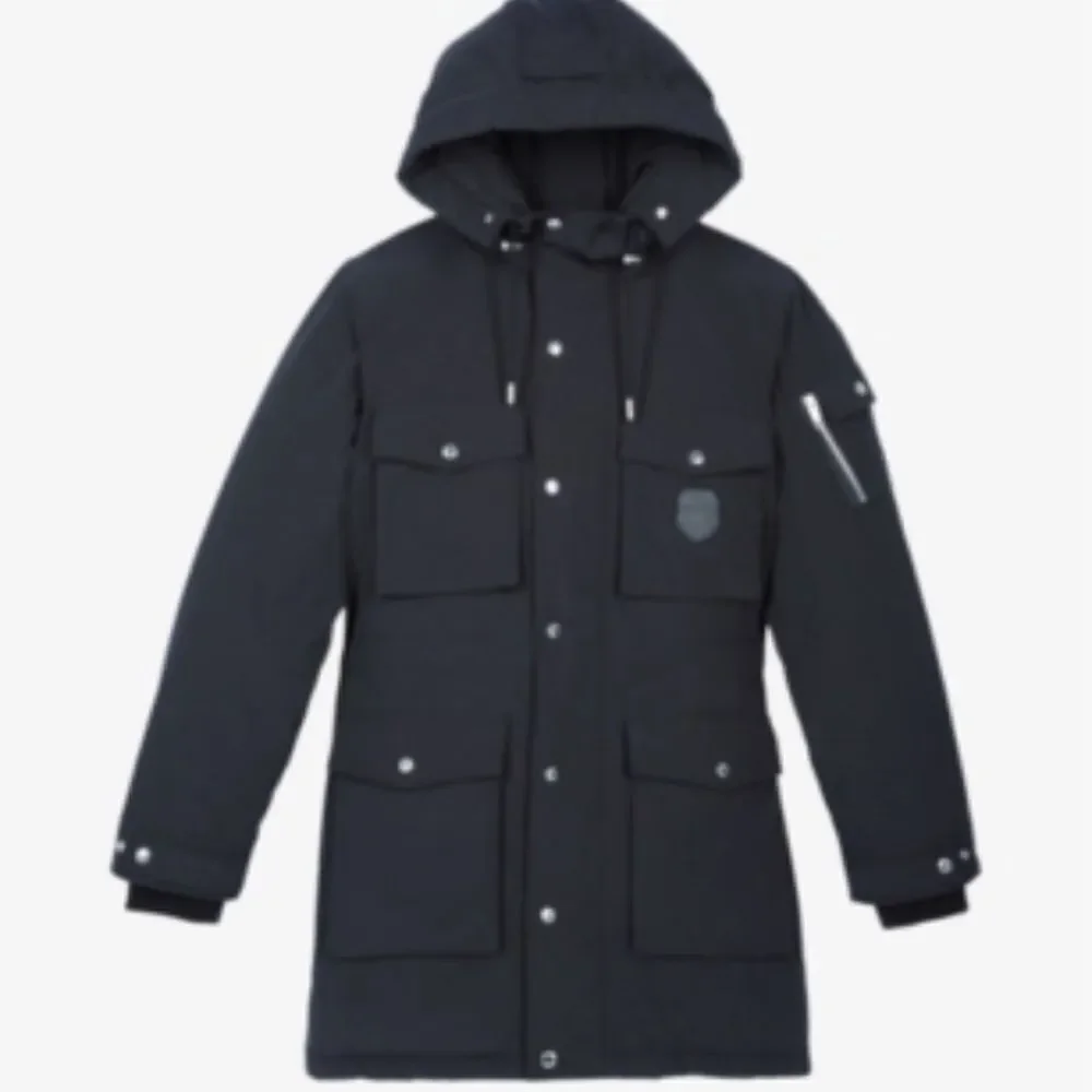 $985 The Kooples The Kooples Logo-Patch Hooded Woven Parka - Black MEN’S Medium